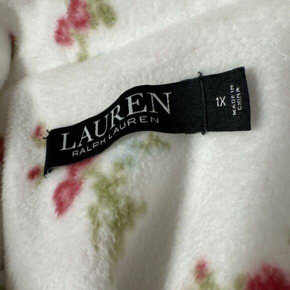 Lauren Ralph Lauren Floral Pajama Top Polar Flece Collared button up Size XL - Picture 14 of 14